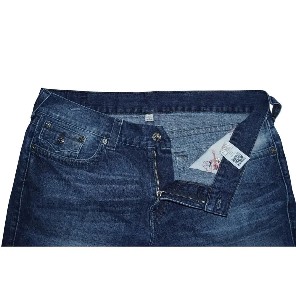True Religion Men’s Straight Cutoff Denim Shorts Dark Wash Blue Size 40